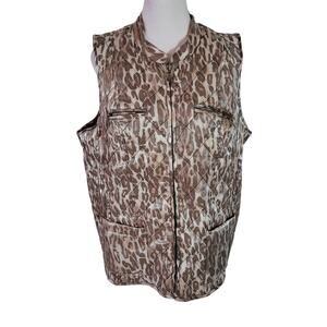 Chico's Size 2 US L Quilted‎ Animal Shine Vest Full Zip Secure Pockets Casual